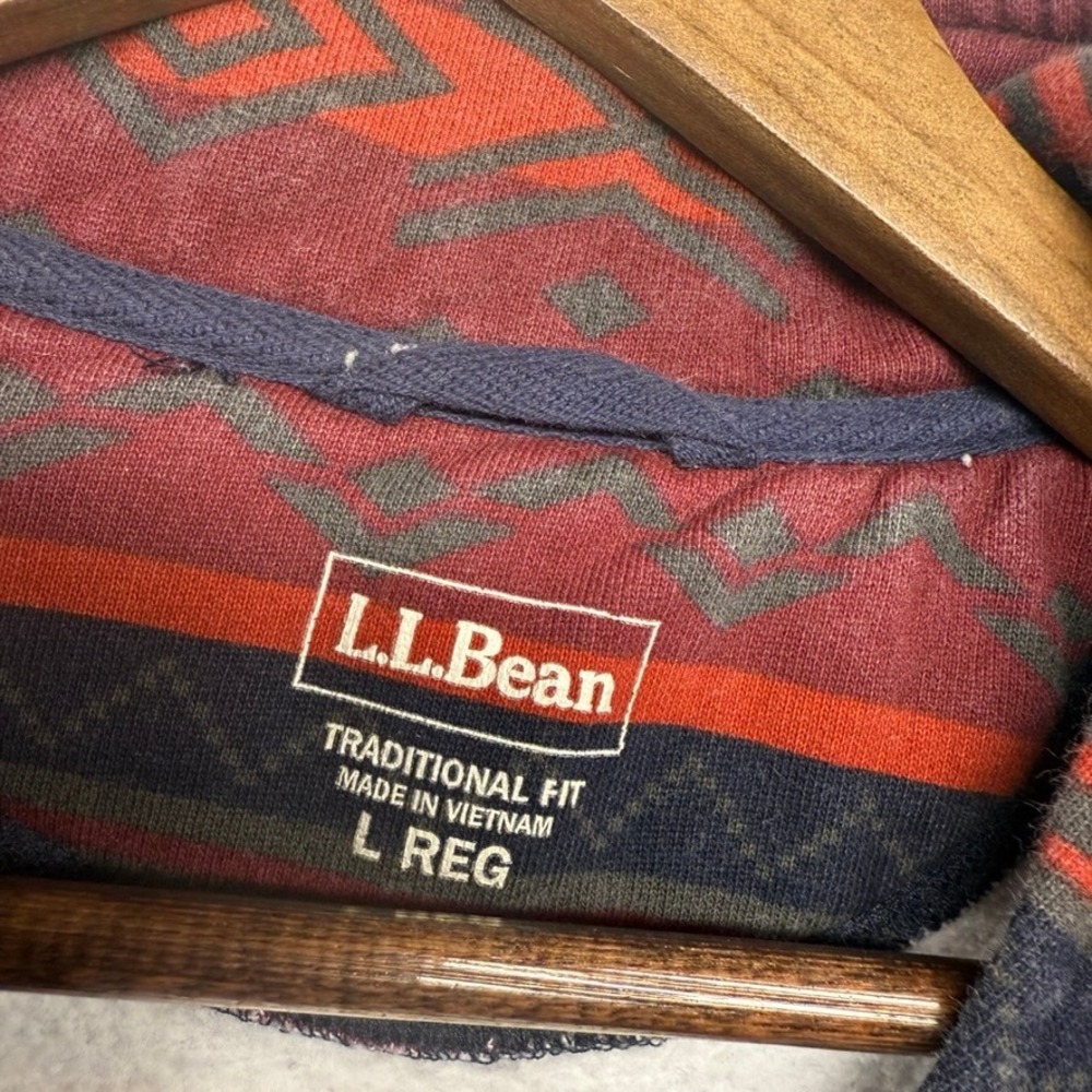 LL Bean Quarter Zip Sweater Men's Large Blue Red Aztec Southwestiern Pullover - Picture 6 of 8